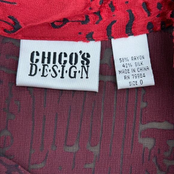 Chicos Design Womens Size 0 US 4 Top Silk Blend Burnout Shirt Button Front Red - Picture 12 of 14